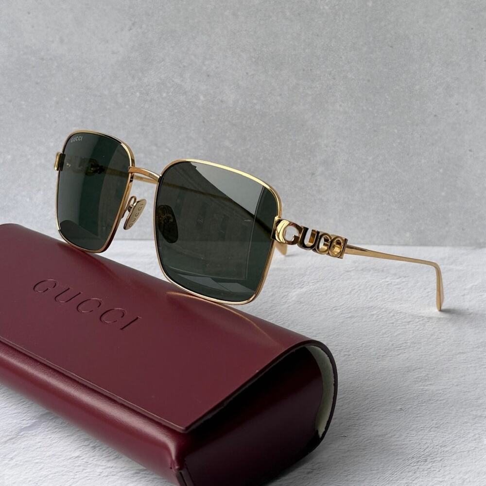 NEW Gucci GG1937S Gold Square Grey Lens Sunglasses $710